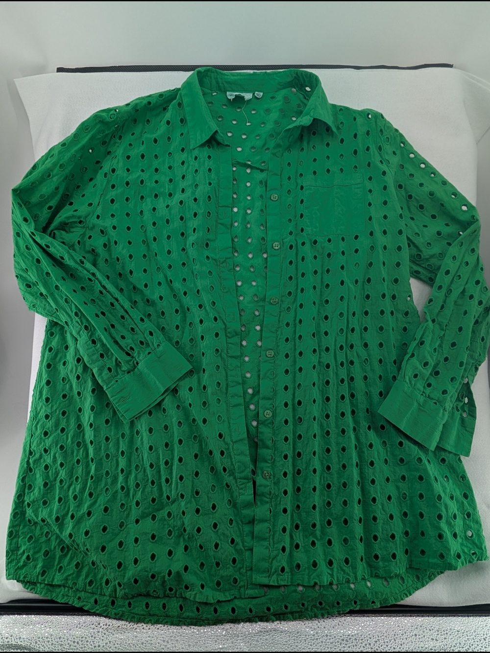 Green Eyelet Button-Up Shirt